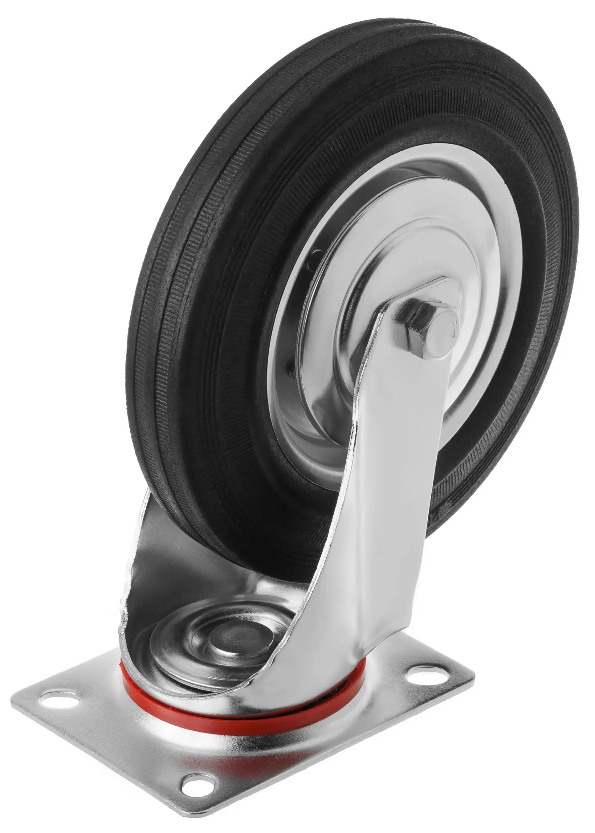 Промышленное колесо, диаметр 200 мм, крепление - поворотная площадка, черная резина, роликовый подшипник - SC 80